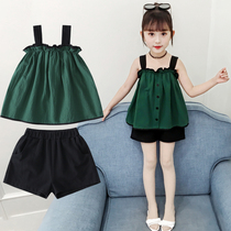 5 Girls Casual Suit 7 Summer Clothes 9 Korean Version 10 Year Old Girl Harnesses Shorts Two Sets Thin summer 4 Baby clothes