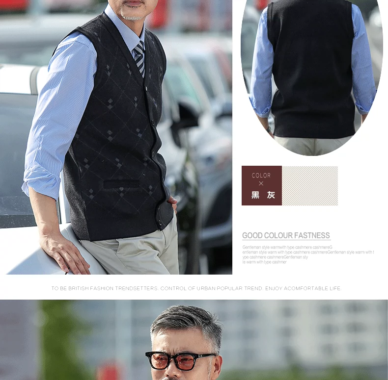 Mùa thu mới trung niên của nam giới vest vest trung niên mùa xuân và mùa thu của nam giới dệt kim cardigan cha áo len không tay