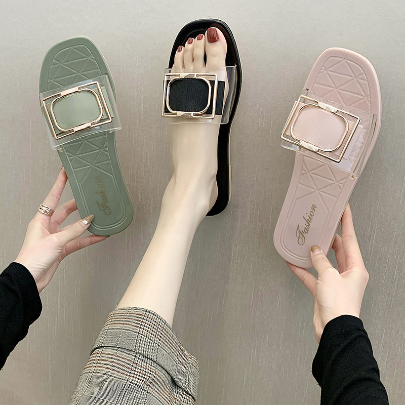 Square buckle slippers women's summer non-slip soft bottom 2020 new Korean version of the net red ins tide fashion casual outer wear sandals and slippers