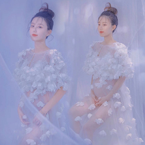876 Exhibitions New Pregnant Women Photo Costumes Cute Fairy three-dimensional flowers White yarn Pregnancy Writing True Rent