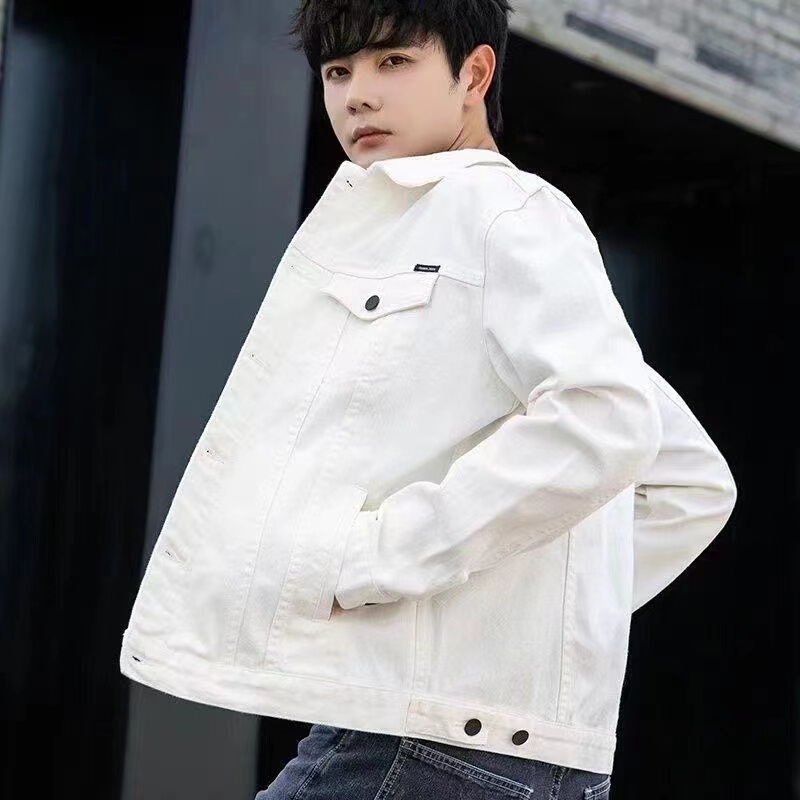 Teenagers' Pure White Denim Jacket Men's Korean Style Slim Fit Student Fashion Trendy Jacket Men's Spring and Autumn Top Teenagers' Pure White Denim Jacket Men's Korean Style Slim Fit Student Fashion Trendy Jacket Men's Spring and Autumn Top