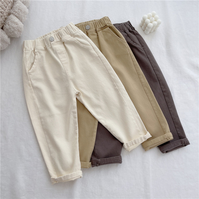 Children's cotton trousers boys plus velvet thick casual pants baby girls harem pants autumn and winter