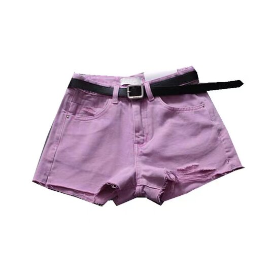 European-Style Korean Version of Taro Purple-Pink High-Waisted Ripped Frayed Denim Shorts, Slimming, Versatile, Loose Wide-Leg Pants for Women