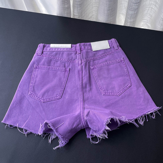European and Korean Style 2025 Summer New Violet High-Waisted Frayed Slit Wide-Leg Denim Shorts Women's Hot Pants Trendy