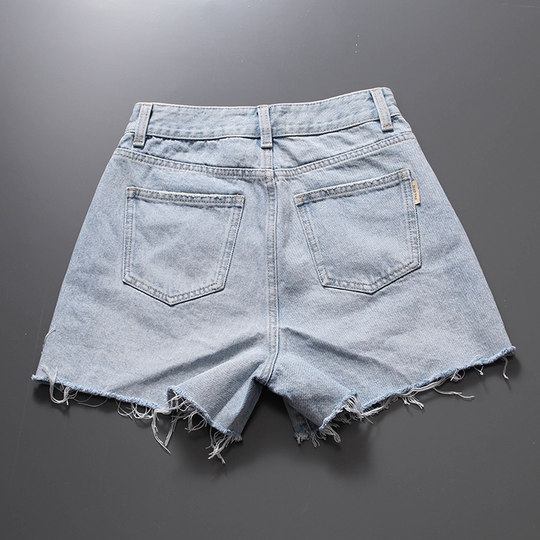 European Korean version 2025 summer new Korean version high waist blue wide leg pants loose soft thin denim shorts for women