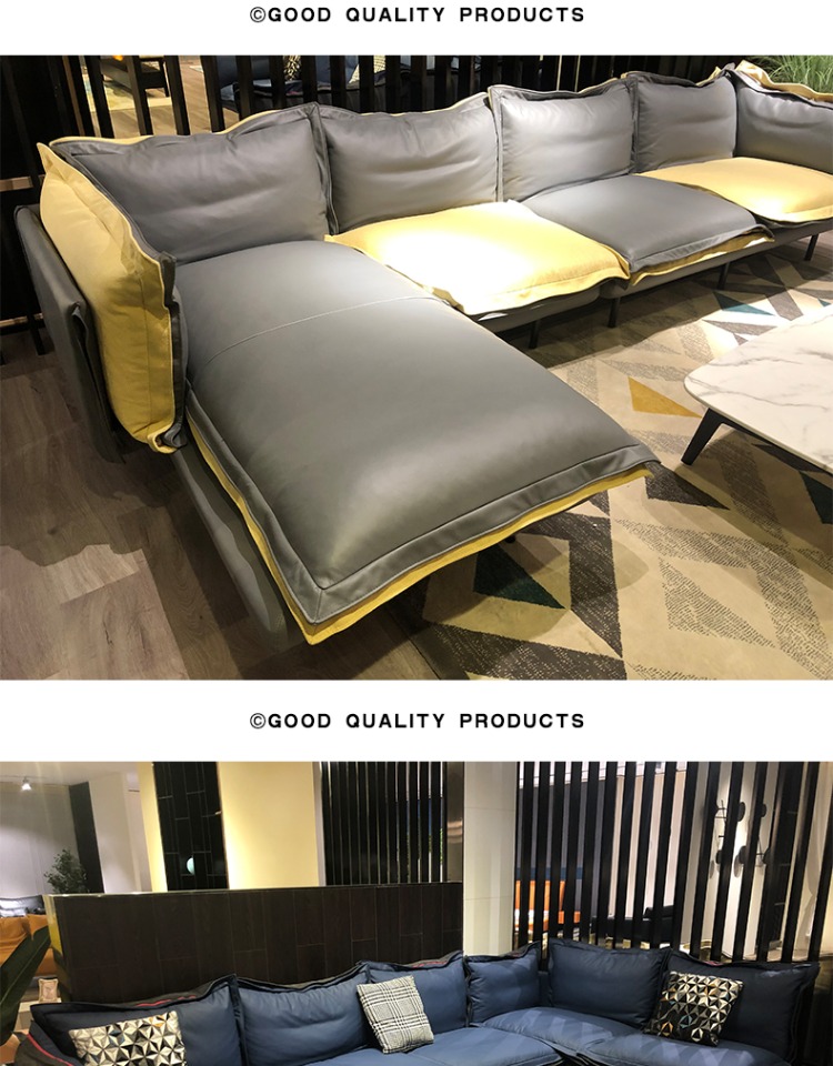 Sofa da Phong cách Bắc Âu Phong cách công nghiệp Sofa da xuống phòng khách Phong cách Ý ánh sáng sang trọng nội thất tối giản lớp da bò - Ghế sô pha sopha giá rẻ