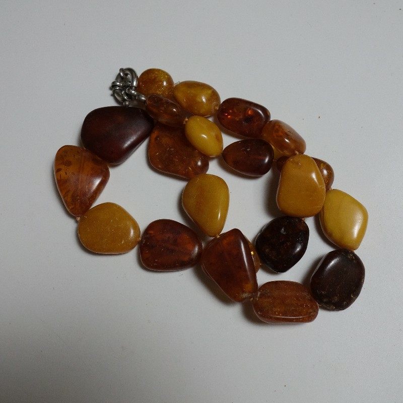 老蜜蜡项链[79克RFL7棕红色鸡油黄无优化男女款毛衣链原石原矿石