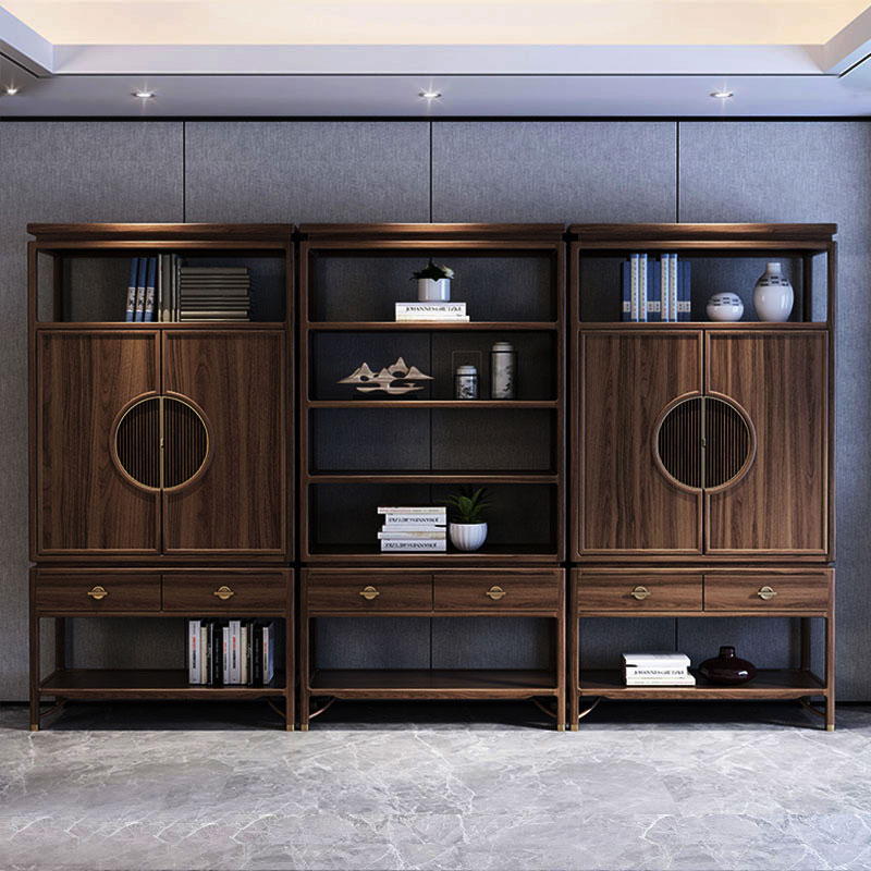 New Chinese solid wood bookcase Living room Bogu rack combination Light luxury bookshelf Display cabinet Zen shelf Desk cabinet