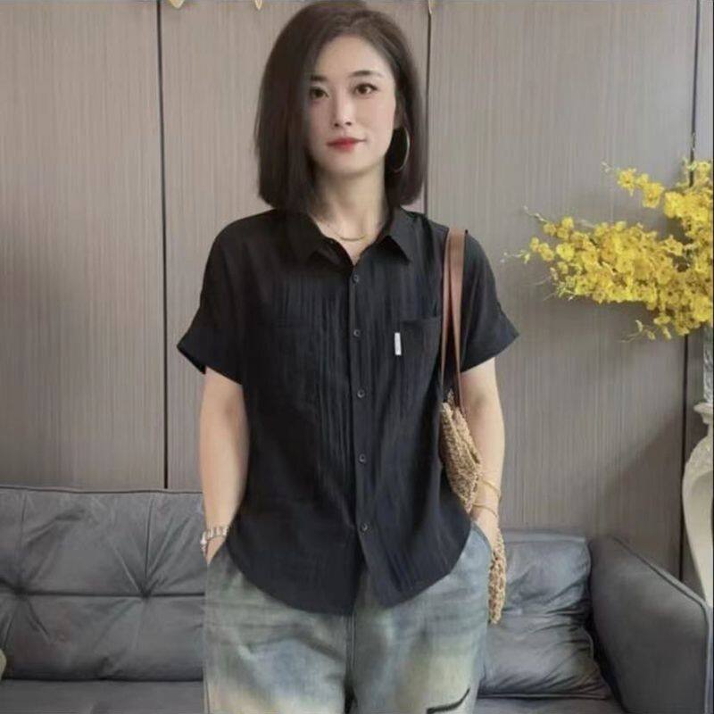 妈妈装休闲衬衫夏季2025新款简约纯色蝙蝠袖衬衣女士时尚百搭上衣