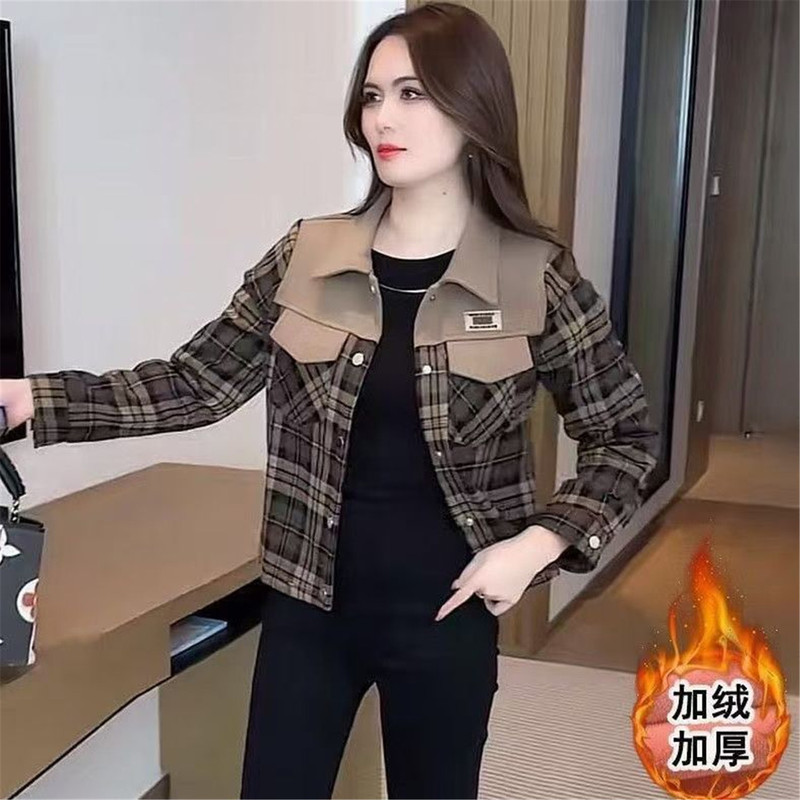 Fleece-Lined Thick Plaid Short Jacket for Women, 2026 Autumn and Winter New Fashion Casual Petite Warm Shirt Top Fleece-Lined Thick Plaid Short Jacket for Women, 2026 Autumn and Winter New Fashion Casual Petite Warm Shirt Top