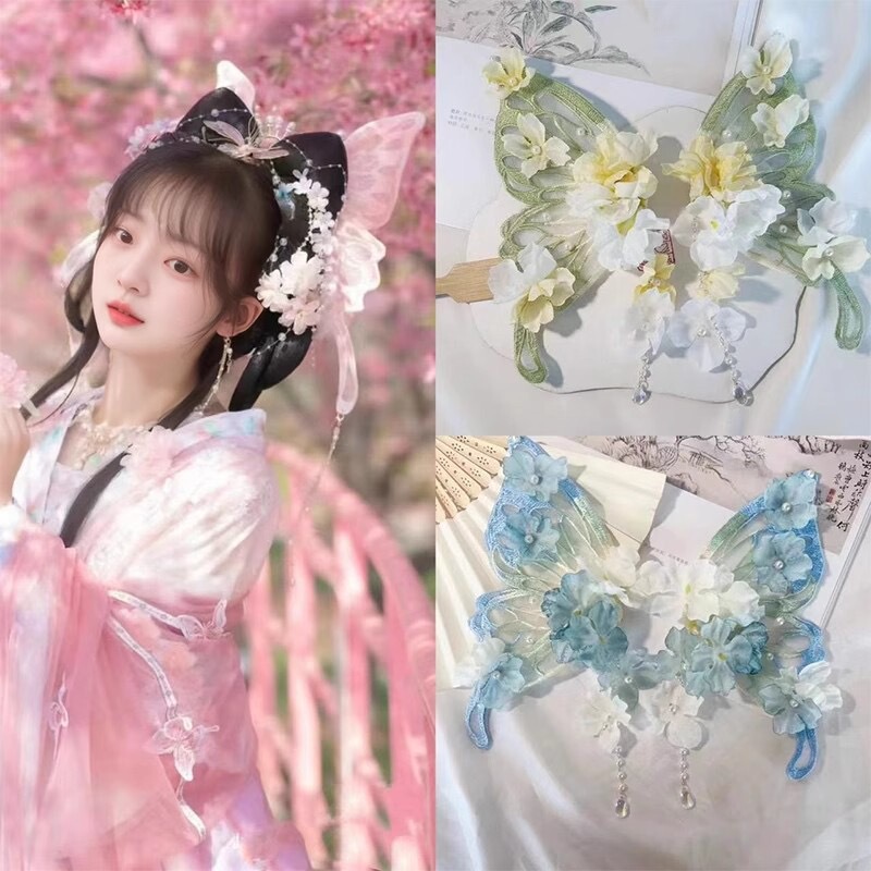 Spring Silk Flower Ancient Style Hair Accessory Flower Butterfly Hairpin Hanfu Ancient Costume Princess Sweet Headdress Super Fairy Queen Hairpin Flower Spring Silk Flower Ancient Style Hair Accessory Flower Butterfly Hairpin Hanfu Ancient Costume Princess Sweet Headdress Super Fairy Queen Hairpin Flower