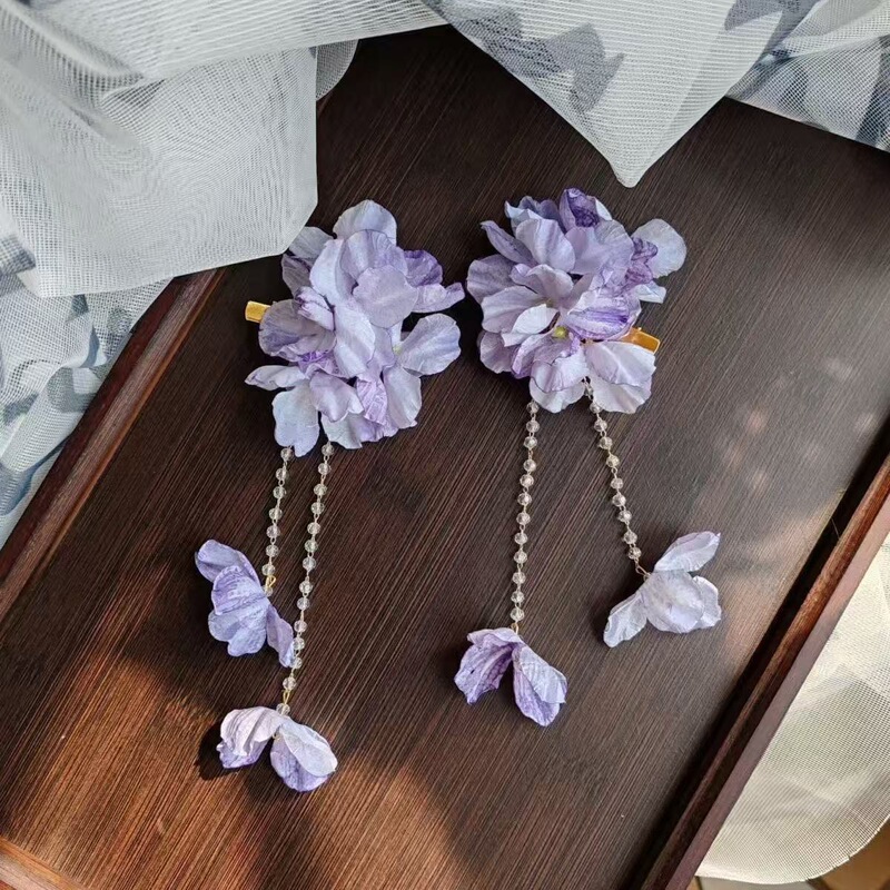Ancient-Style Hanfu Hair Accessories, Silk Flower Hair Ornaments, Simulated Wisteria Flower Hairpins, Ethereal and Versatile Side Accessories, Super Fairy-Like and Fresh Ancient-Style Hanfu Hair Accessories, Silk Flower Hair Ornaments, Simulated Wisteria Flower Hairpins, Ethereal and Versatile Side Accessories, Super Fairy-Like and Fresh