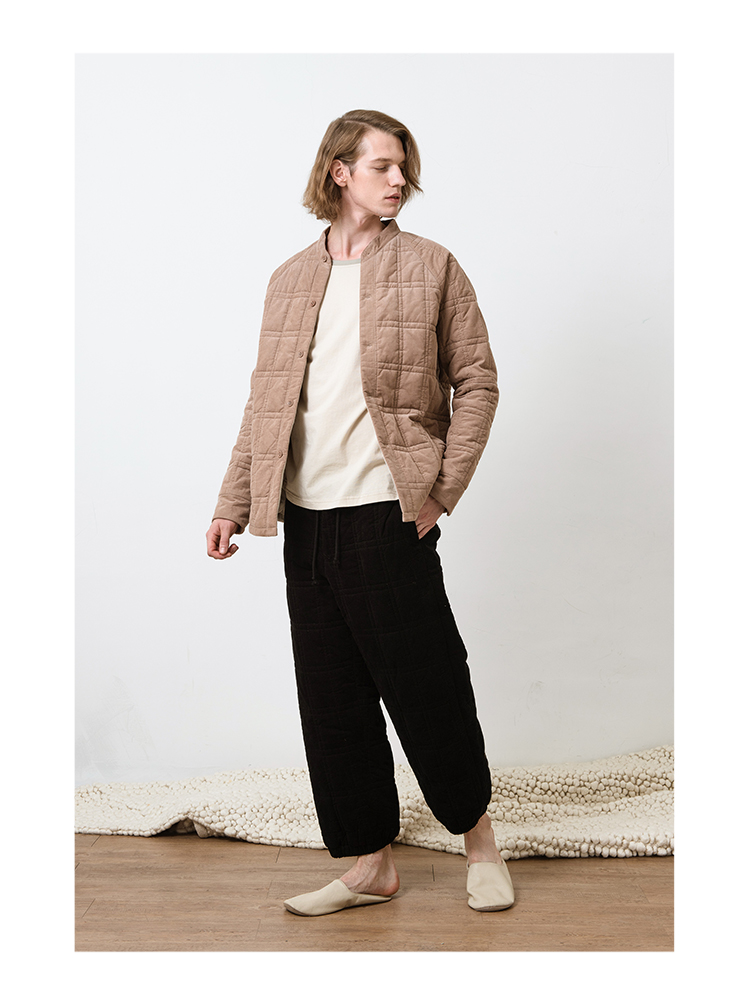 Nở hoa ca cao 18 mùa thu và mùa đông đồ ngủ nam quilted độn nhung áo sơ mi nhà dịch vụ áo ngắn có thể được mặc quần áo bộ nam