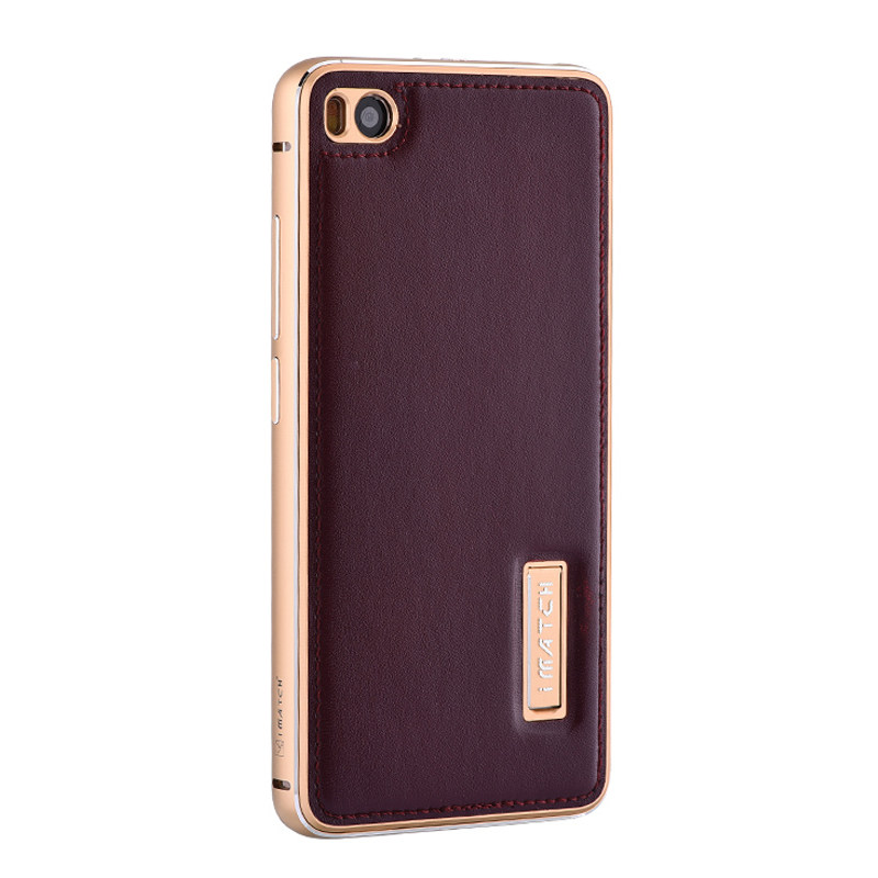 iMatch Luxury Aluminum Metal Bumper Premium Genuine Leather Back Cover Case for Xiaomi Mi 5s & Xiaomi Mi 5s Plus