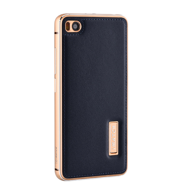 iMatch Luxury Aluminum Metal Bumper Premium Genuine Leather Back Cover Case for Xiaomi Mi 5s & Xiaomi Mi 5s Plus