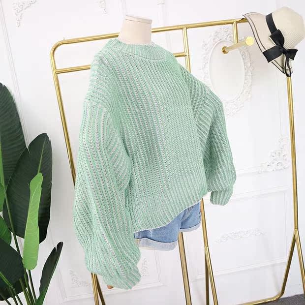 T7-4 2018 mùa đông mới đứng cổ áo sơ mi dài tay nữ màu rắn lỏng áo len hoang dã 46170 áo gile len nữ