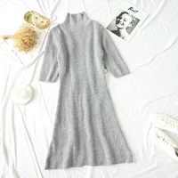 C1-2 2018 mùa đông phong cách mới cổ áo với tay áo eo và đu lớn áo len hoang dã slim dress 46236 váy trễ vai