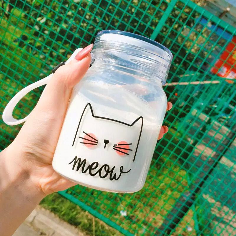 Cat glass portable water cup Student accompanying cup Teacup Male and female cute student children's glass