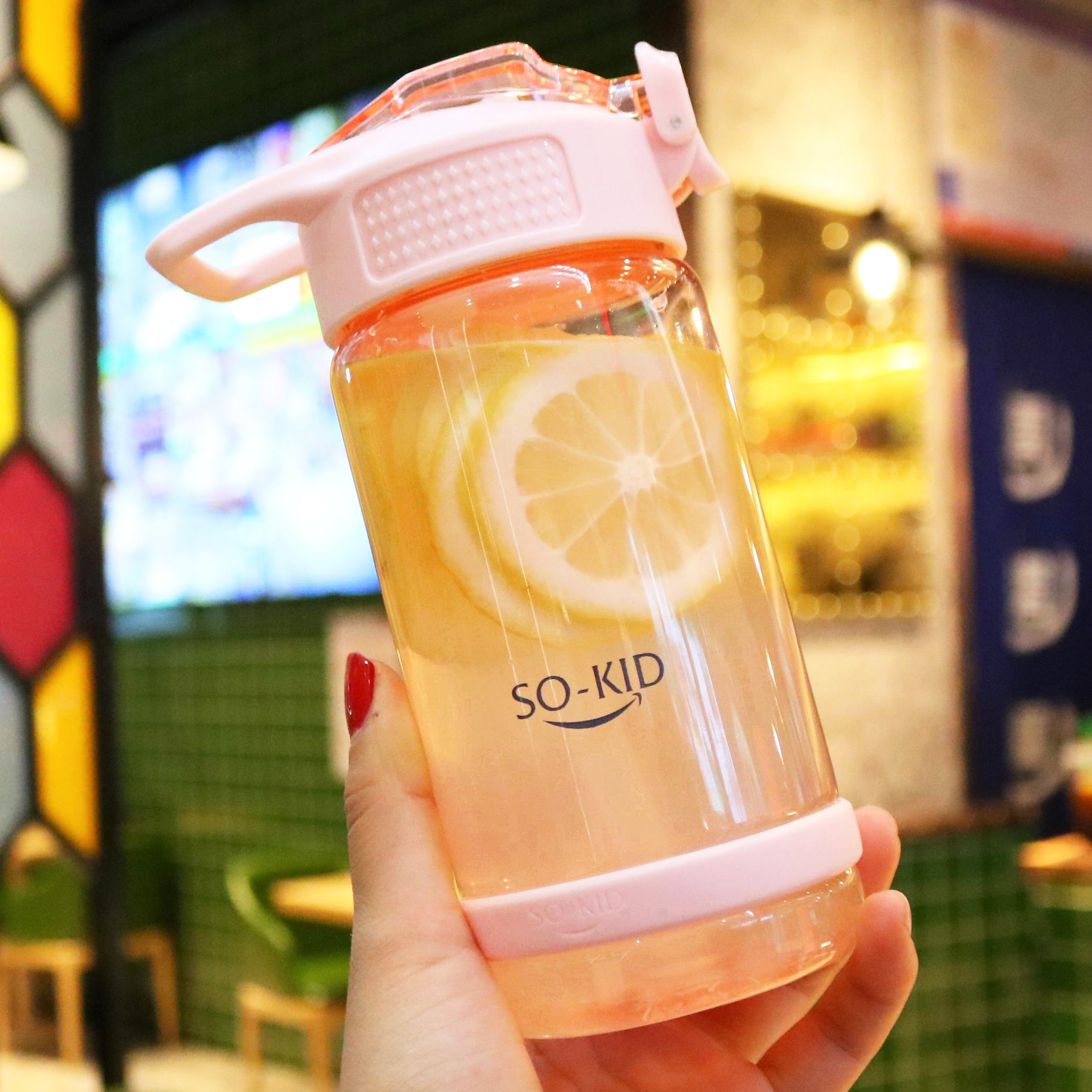 Adult Cute Pregnant Woman Straw Cup Anti-Fall student Fitness outdoor sport portable plastic with hand water mug