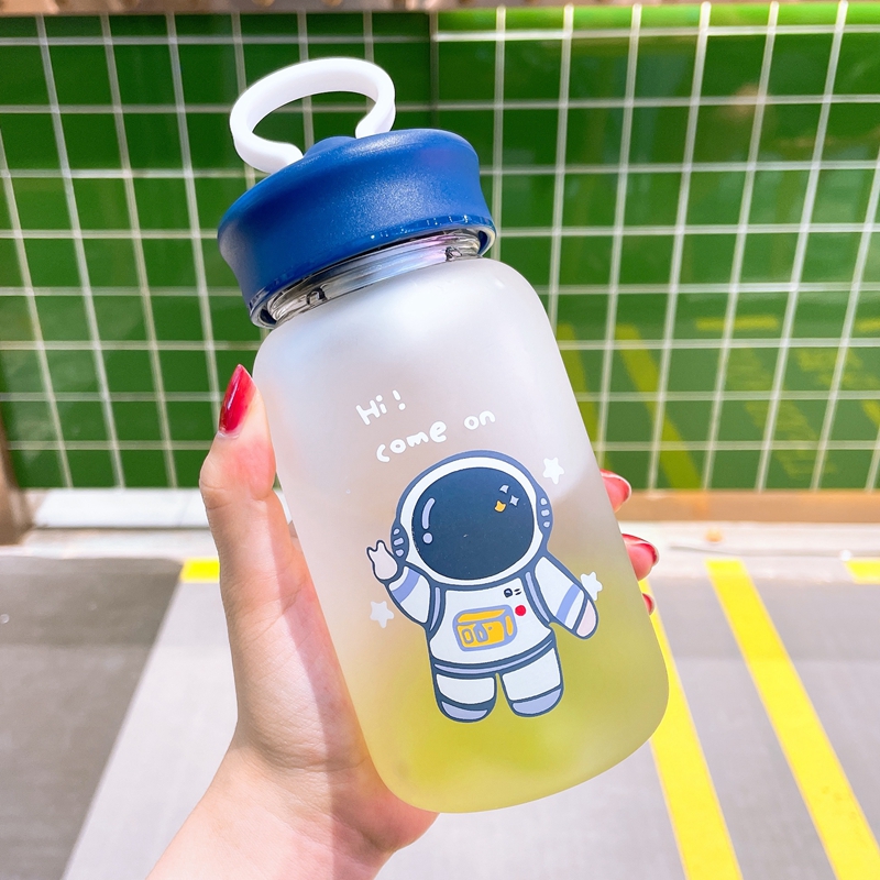 Glass-cup frosted water glass between male and female students portable large capacity cute creative fresh tide heat-resistant with hand mug