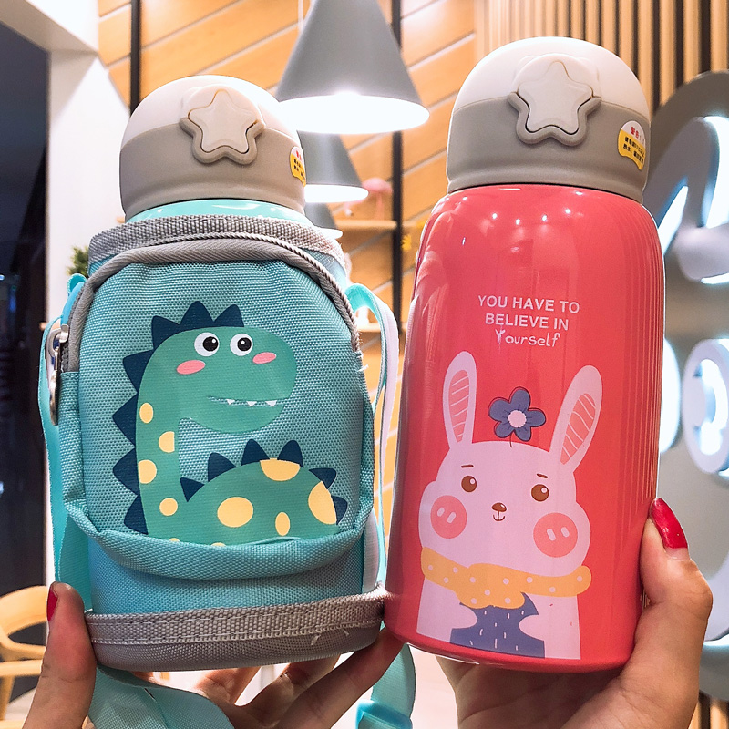 Large capacity Children's insulated cup men and women Elementary students vacuum stainless steel straws for drinking water cups Kindergarten baby cups