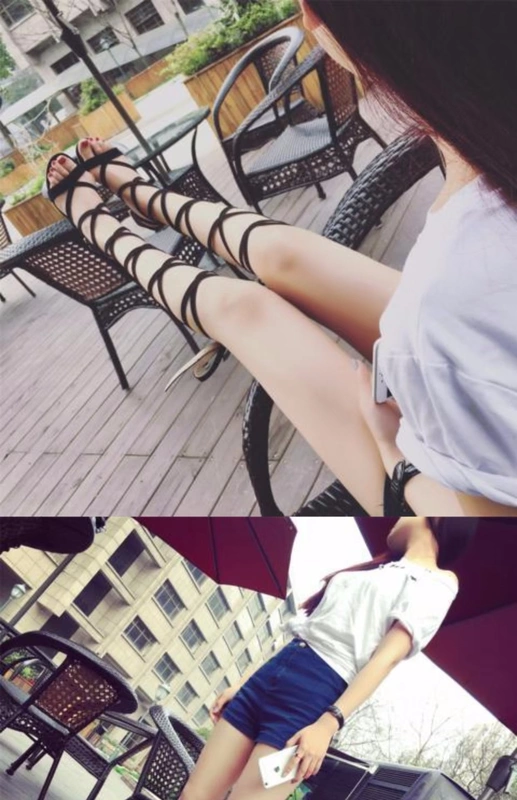 Mùa hè Châu Âu và Vương quốc Anh Giày cao gót nữ cao gợi cảm của Anh dày có quai hở mũi dài ống La Mã cỡ nhỏ
