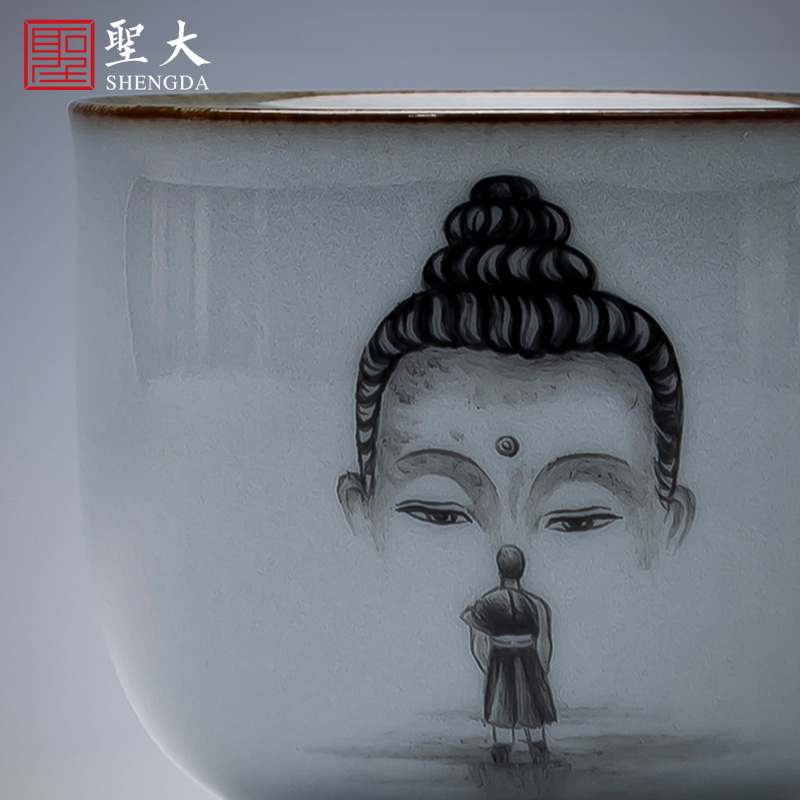 Holy big ceramic up tire iron master kung fu tea cup hand - made asked Buddha sample tea cup full manual of jingdezhen tea service