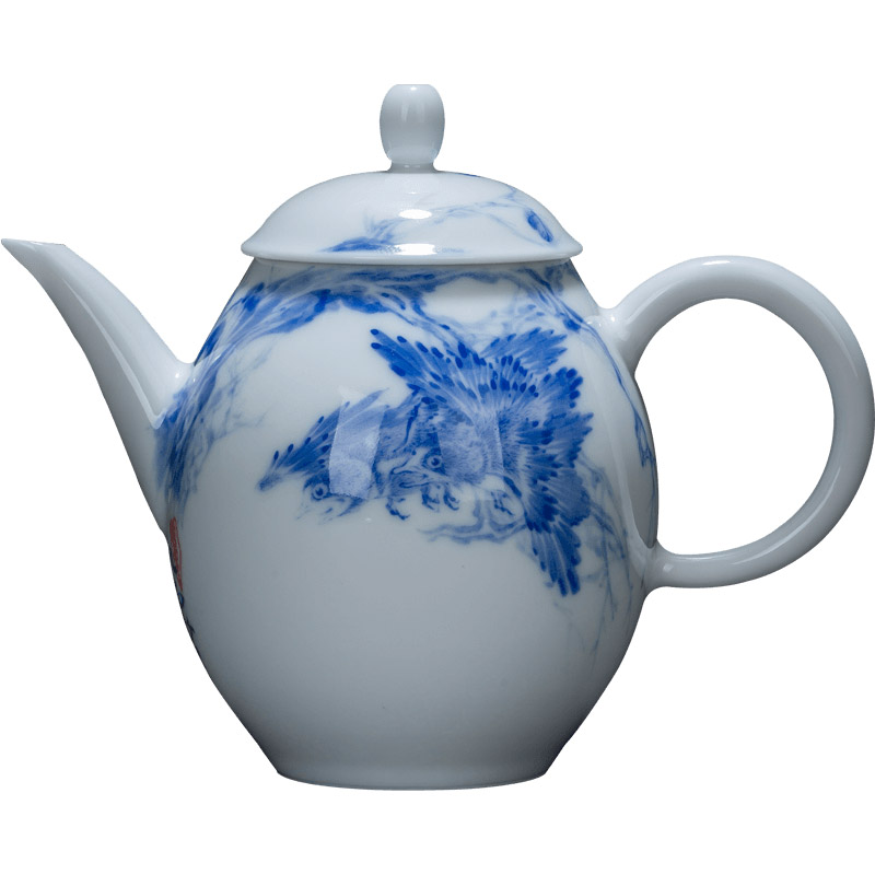 Holy big teapot hand - made ceramic kung fu finches poetic spherical filtering teapot manual jingdezhen blue and white spirit tea sets