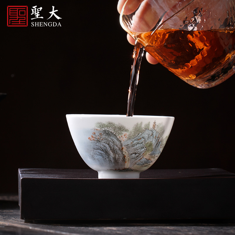 Holy big new color agate red landscape teacups hand - made ceramic kung fu master cup sample tea cup single cups of jingdezhen tea service