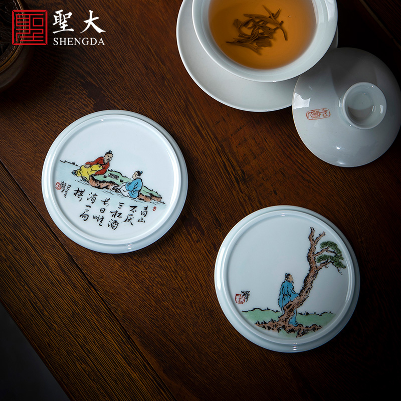 As Holy big ceramic cover rear right hand - made color new literati paintings tougue manual jingdezhen kung fu tea accessories