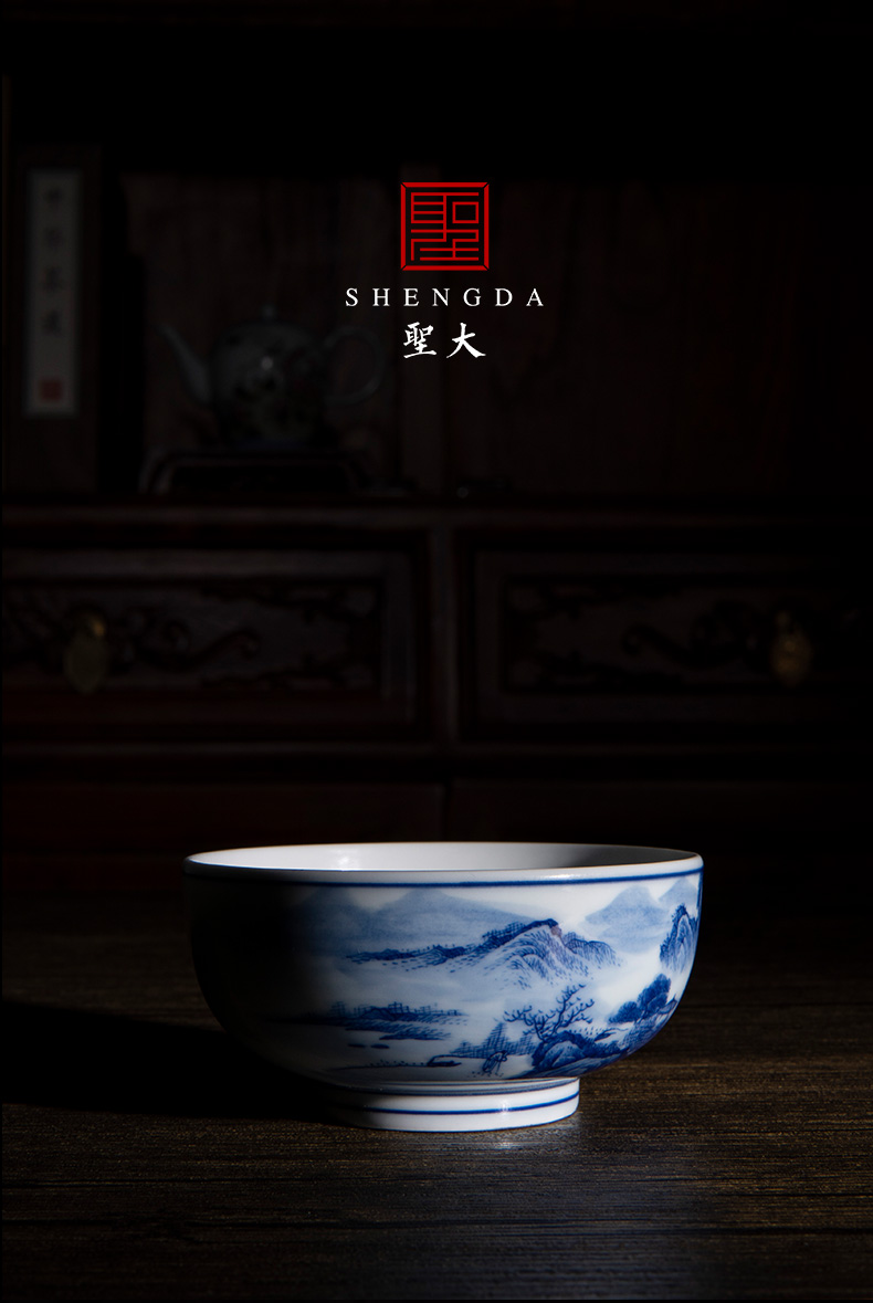 Santa jingdezhen ceramic kung fu tea cup pure manual hand - made of blue and white "qingchuan range master tea cup