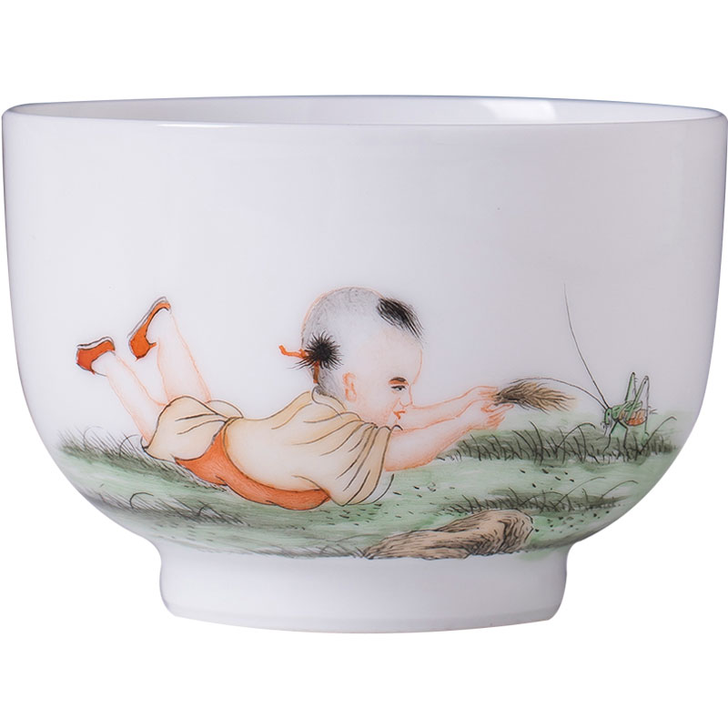 Santa teacups hand - made ceramic kung fu new color boy tease worm, a set of jingdezhen tea cup master cup single CPU hand