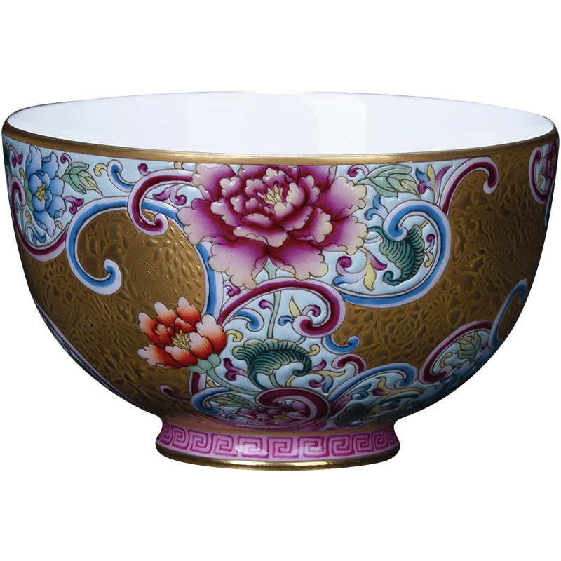 Holy big pure hand - made ceramic kung fu tea colored enamel heap gold flower grain cup all hand of jingdezhen tea service master