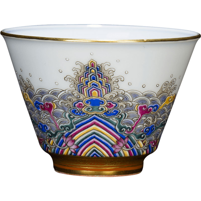 St the ceramic hand - made master cup colored enamel seawater hill grain kung fu jingdezhen fine checking tea cups