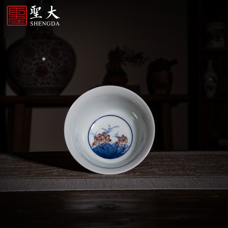 Holy big ceramic kung fu tea cup pure manual hand - made jingdezhen porcelain lotus pond red see colour classical masters cup sample tea cup