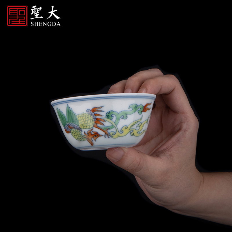 Holy big porcelain doucai bucket color real talent phoenix design cylinder cup jingdezhen high - grade pure manual hand - made kung fu tea cups