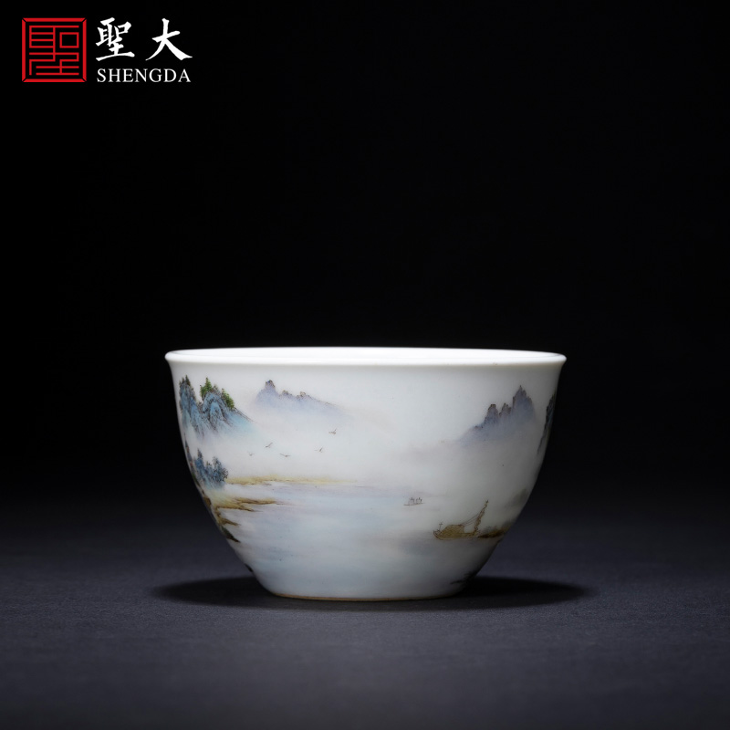 Santa teacups hand - made ceramic kungfu pastel landscape forest yu Yin figure masters cup sample tea cup of jingdezhen tea service