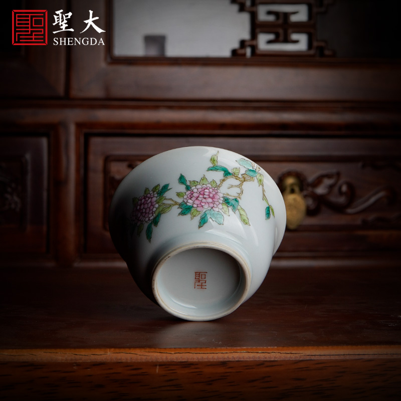 Santa teacups hand - made ceramic kungfu blue tie up branch lotus powder enamel hydrangea master jingdezhen tea sample tea cup