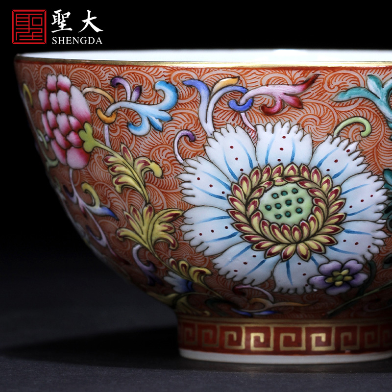 Holy big ceramic kung fu tea cups enamel see colour film around the grass went on flower tattoo heart cup jingdezhen checking tea set