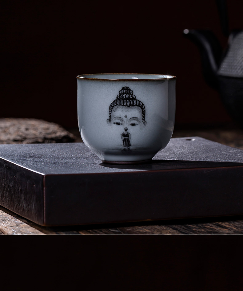 Holy big ceramic up tire iron master kung fu tea cup hand - made asked Buddha sample tea cup full manual of jingdezhen tea service