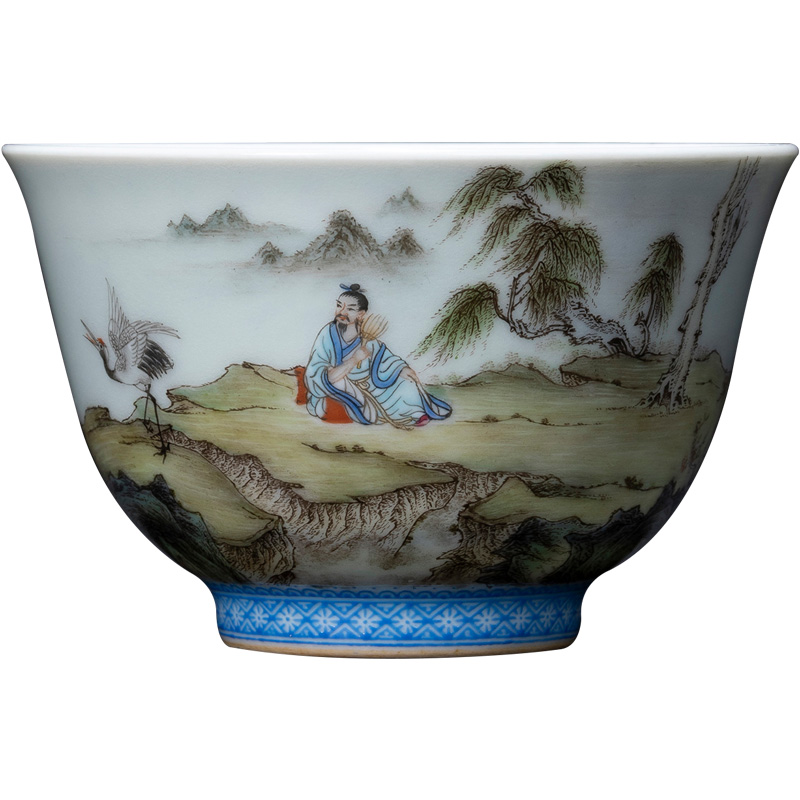 The big blue and white heart sutra pastel landscape MeiHe teacups hand - made ceramic kung fu master cup single cup of jingdezhen tea service