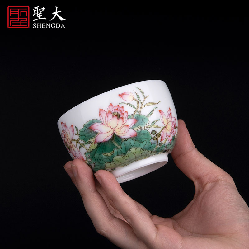 Santa jingdezhen ceramic powder enamel summer lotus fragrance masters cup tea pure manual hand - made kung fu tea sample tea cup