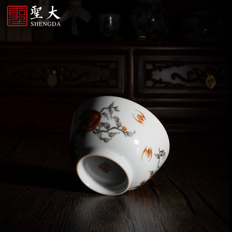 Holy big ceramic fuels the alum red ink in the branches of peach lines master cup sample tea cup jingdezhen high - grade tea set