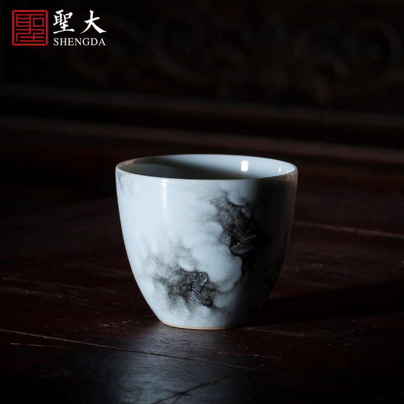 Holy big ceramic kung fu teacups hand - made color ink paint "hidden dragon master cup sample tea cup of jingdezhen tea service