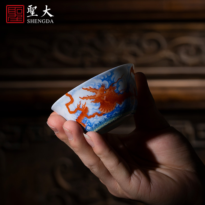 Santa teacups hand - made ceramic kungfu heavy colored enamel alum red dragon grain lie fa cup sample tea cup of jingdezhen tea service