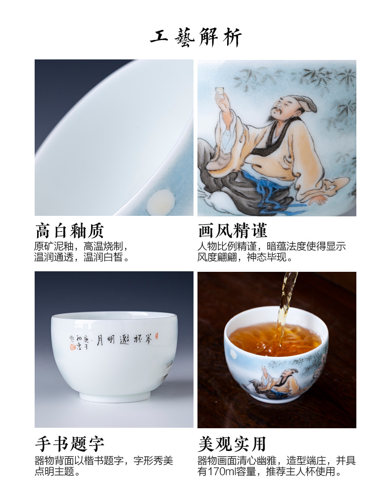 Holy big cup sample tea cup hand - made ceramic kung fu new see colour character master cup all hand jingdezhen tea cup