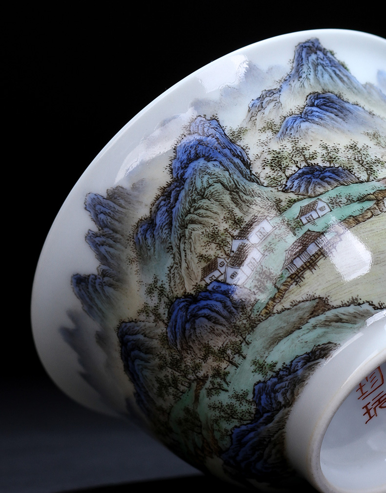 St large ceramic three tureen hand - made heavy pastel li Jiang Shantu verse tureen jingdezhen tea by hand