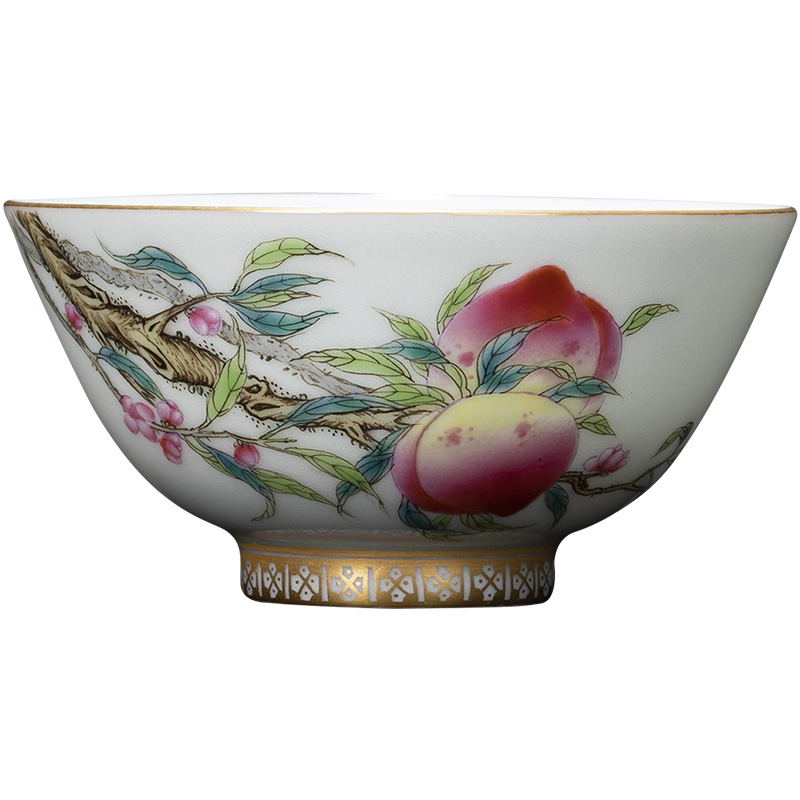 Santa teacups hand - made ceramic kungfu pastel flat peach life of masters cup sample tea cup full manual of jingdezhen tea service