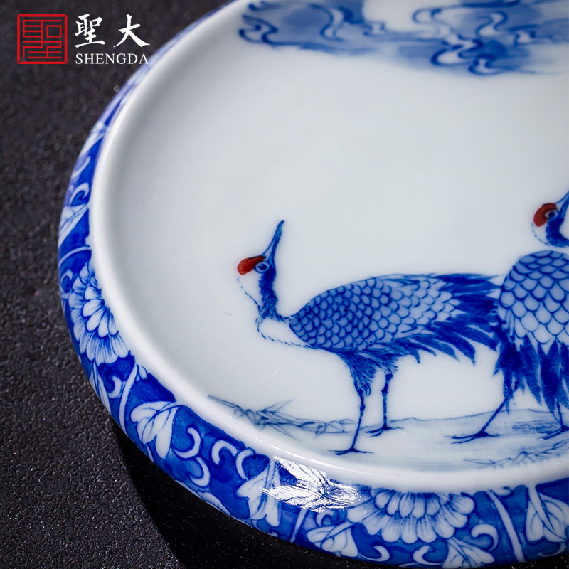 The big buy blue and white moonlit double crane, hand - made ceramic cover cover all hand jingdezhen kung fu tea accessories cover holder frame