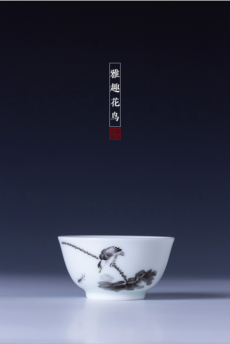 Holy big ceramic kung fu masters cup sample tea cup jingdezhen teacups hand - made color ink refined taste and flowers and birds checking tea set